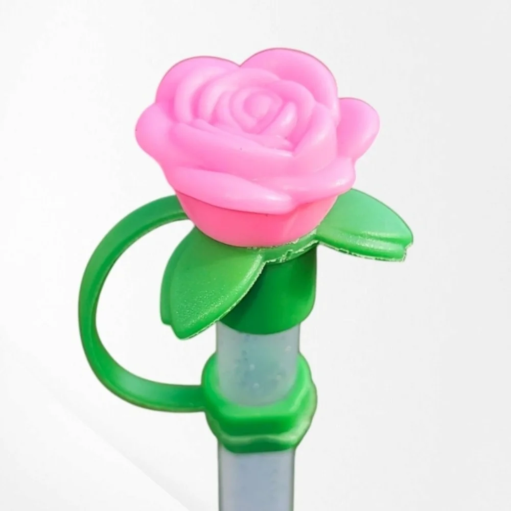 Set Of Rose Silicone Straw Topper - Straw Cover - Fits 10mm And Stanley
